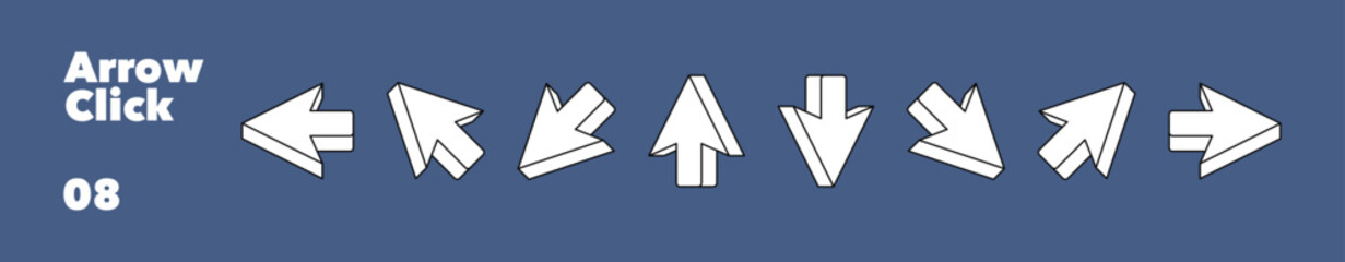 Poster - Set of 3d arrows click with different directions. Mouse click cursor in cartoon line style. Vector illustration