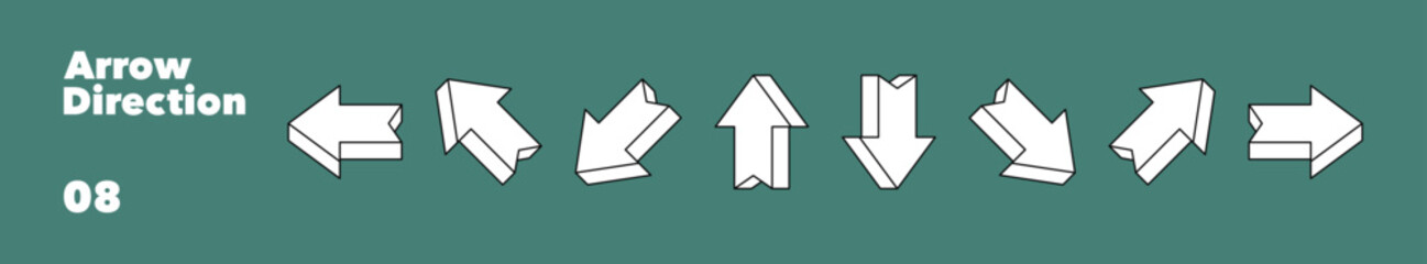 Poster - Set of 3d arrows with different directions. Collections of arrows pointers in cartoon line style. Vector illustration