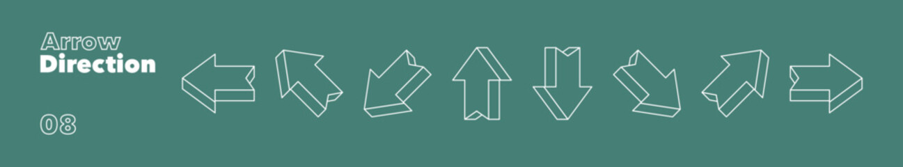 Poster - Set of 3d linear arrows with different directions. Collections of arrows pointers in cartoon line style. Vector illustration