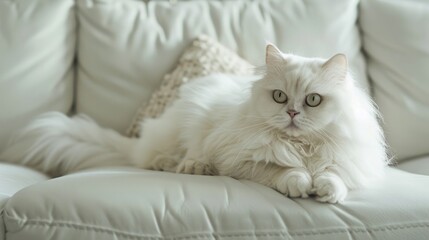 Canvas Print - White Persian Cat Relaxing on a Couch