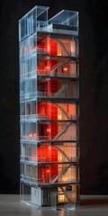 Sticker - Modern Transparent Building Model with Red Lights