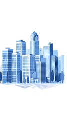 Sticker - Modern Cityscape Illustration with Blue Buildings