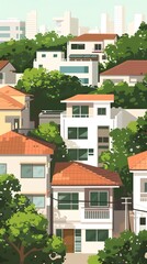 Wall Mural - Green Lush Trees Surround Houses in a Modern Suburb