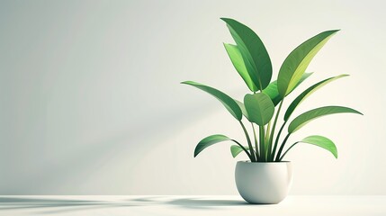 Sticker - Green Plant in White Pot Against White Wall