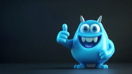 Cheerful Blue Monster Giving Thumbs Up