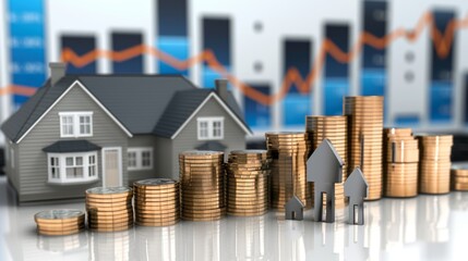Aufkleber - A house is surrounded by stacks of gold coins