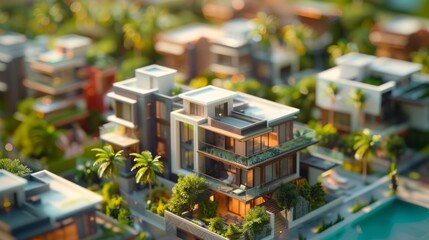 Poster - A small town with houses and palm trees