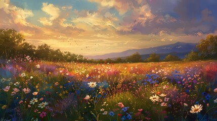 Poster - The wildflowers in this natural meadow create a vibrant and harmonious blend of colors,