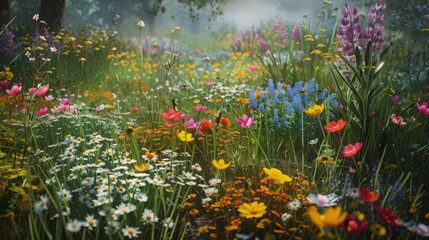 Poster - The wildflowers in this natural setting form a beautiful, colorful mosaic,