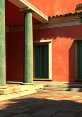 Sticker - Red Column and Green Door Ancient Building Architecture