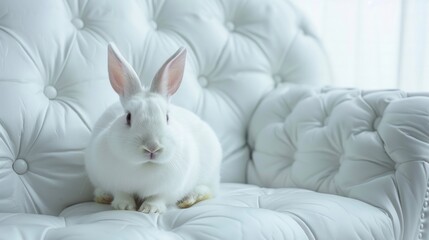 Wall Mural - White Rabbit on a White Couch