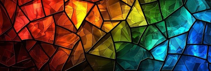 Poster - A stunning and vibrant stained glass mosaic that showcases a rich spectrum of colors arranged in an abstract pattern