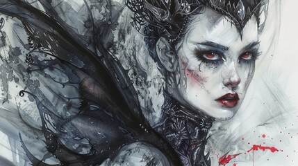 Wall Mural - Dark Angel Watercolor Portrait