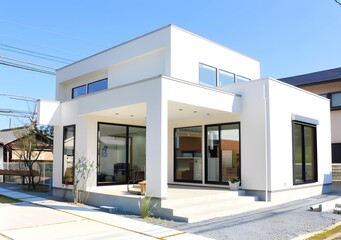 Sticker - Modern White House with Large Windows and Patio