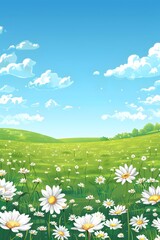 Canvas Print - Summer Meadow with Daisies and Blue Sky