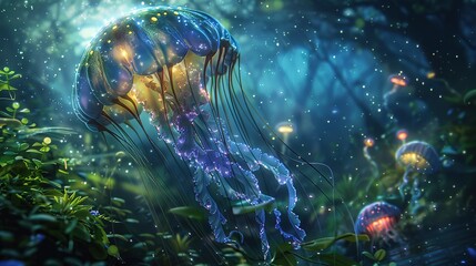 Sticker - Magical Forest with Luminous Jellyfish