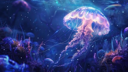 Wall Mural - Mystical Jellyfish in Underwater World