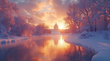 Wall Mural - Snowy Sunrise over Washington D.C.