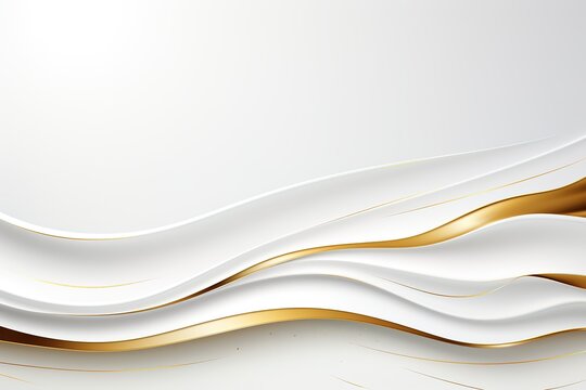Abstract white and gold wavy background with copy space.
