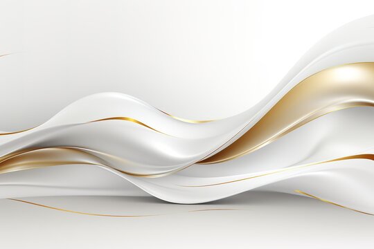Abstract white and gold wavy background with copy space.