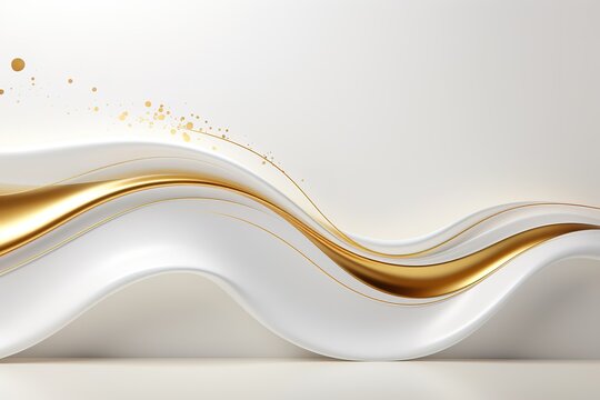 Abstract white and gold wavy background with copy space.