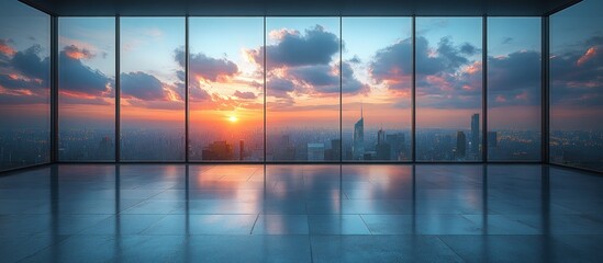 Canvas Print - Cityscape Sunset View from a Modern Office