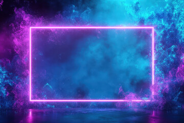 Poster - Glowing neon frame illuminating a futuristic sci-fi background with smoke