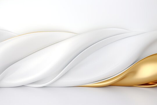 Abstract white and gold wavy background with copy space.