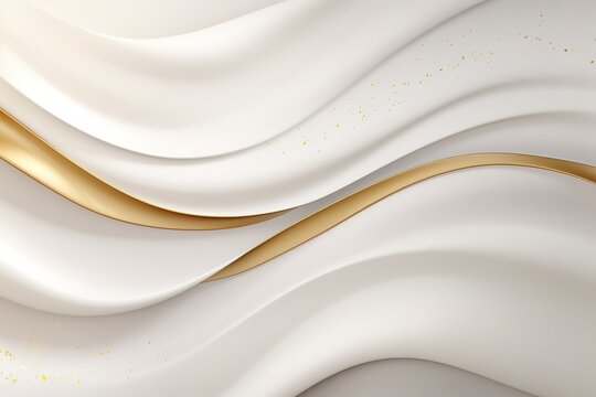 Abstract white and gold wavy background with glitter.