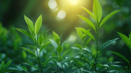 Poster - Green Leaves Illuminated by Sunlight