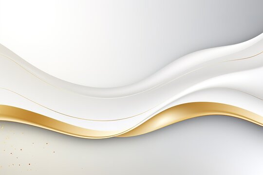 Abstract white and gold wavy background with glitter.