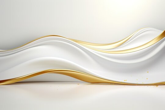 Abstract white and gold wavy background with glittering texture.