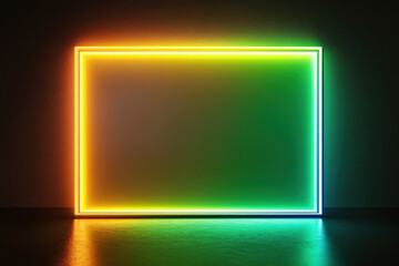 Poster - Vibrant neon frame illuminating a dark room, creating a captivating gradient background