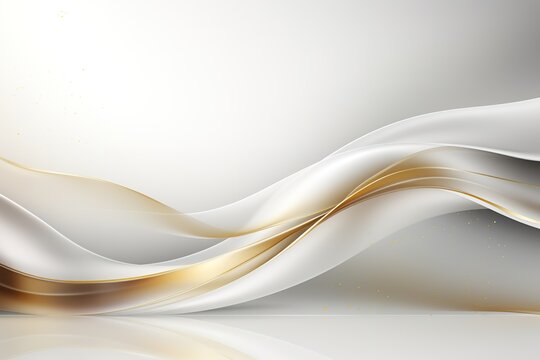 Abstract white and gold wavy background with subtle glitter.