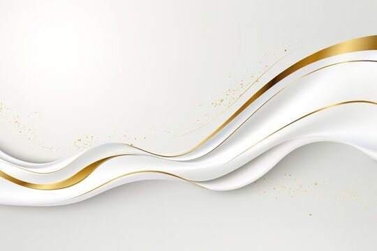 Abstract white and gold wavy background with subtle glitter.