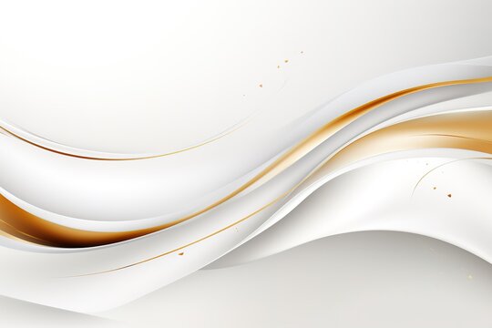 Abstract white and gold wavy background with subtle glitter.
