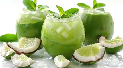 Canvas Print - Refreshing Green Coconut Drink with Lime and Mint