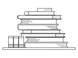 continuous single line drawing of stack of books on shelf, line art vector illustration
