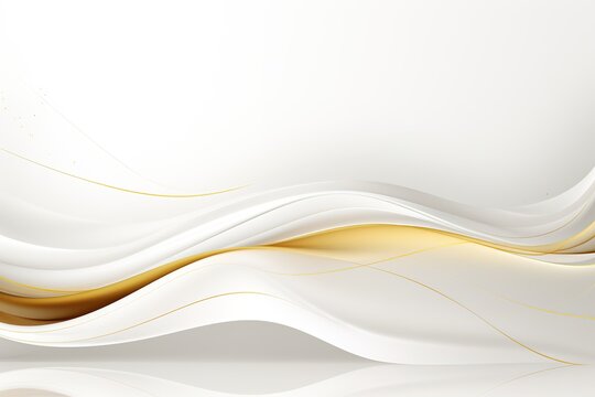 Abstract white background with flowing golden lines.