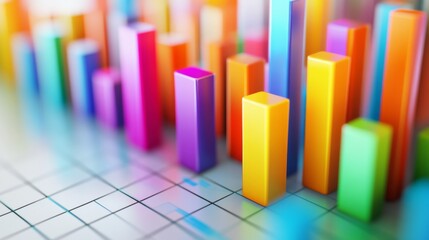 Poster - A close-up of a 3D bar graph displaying financial data with vibrant, colorful bars rising above a grid, showcasing the dynamic nature of investment trends.
