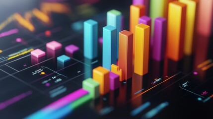 Aufkleber - A close-up of a 3D bar graph on a computer screen, with colorful bars rising from a grid and data points clearly marked, illustrating complex data visualization