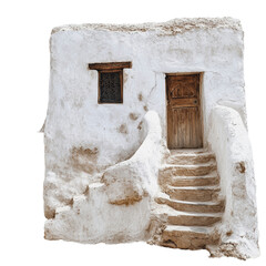 PNG Old whitewashed house with stairs in a rural area