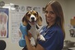 © Fox - A compassionate and dedicated veterinarian attentively caring for a cheerful beagle at the veterinary clinic, creating a warm and friendly atmosphere that promotes health and wellbeing for all pets