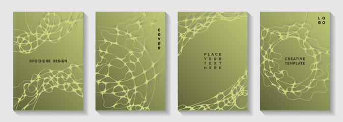 Pharmaceutical healthcare vector covers with neurons, synapses. Bent curve lines net textures. Vibrant brochure vector templates. Healthcare and hygiene covers.