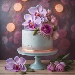 Sticker - cake decorated  with orchid