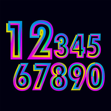 Vector set of number, Simple numbers icon set of 1-31 numbers simple black style symbol sign for Calendar, neon numbers