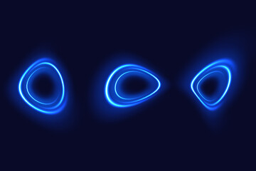 Poster - Rounded neon line with light effect. Energy flow tunnel. Blue portal, platform. Night road speed illustration.