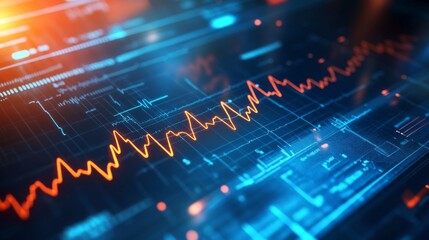Poster - A close-up of a medical chart with a heartbeat graph and associated health metrics, illustrating the importance of monitoring heart health in patient care.