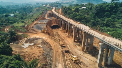 Wall Mural - A large-scale infrastructure project, with bridges and tunnels being constructed to improve transportation and connectivity in the area.