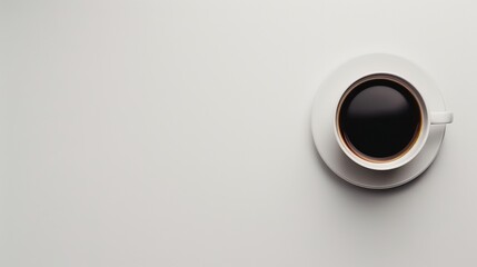 Sticker - A minimalist coffee background with a single cup of black coffee on a white surface.